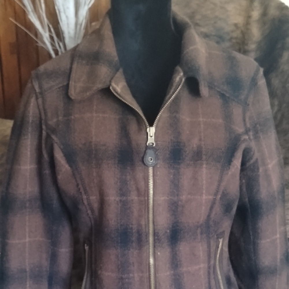 Ruff Hewn Bomber Jacket in Brown and Black with Zip-Up Front